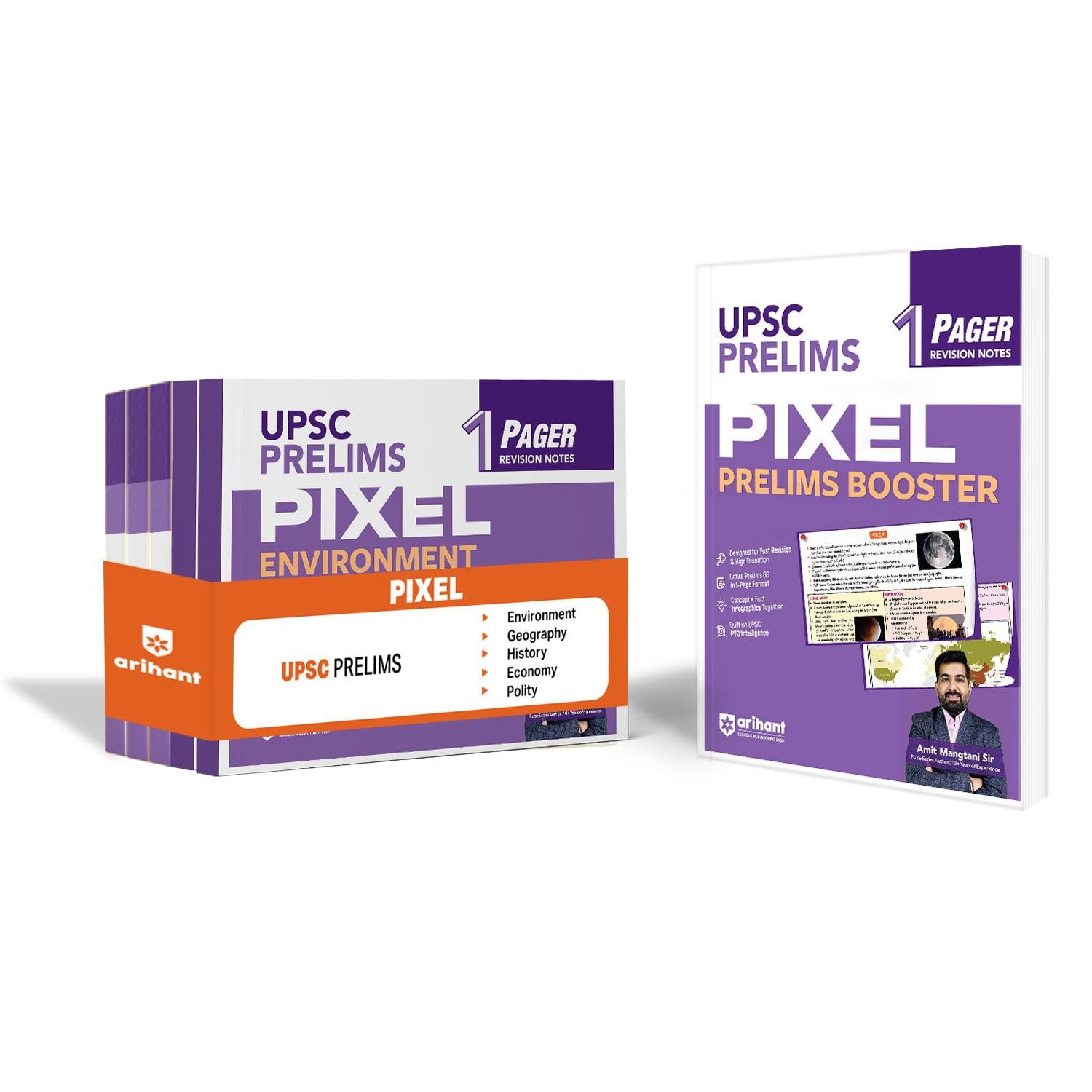 Arihant UPSC Prelims Pixel 1-Pager Revision Notes Combo | Booster, Polity, Geography, Environment, History & Economy | Fast Revision | GS in 1-Page Format | Infographics & PYQ-Based Preparation